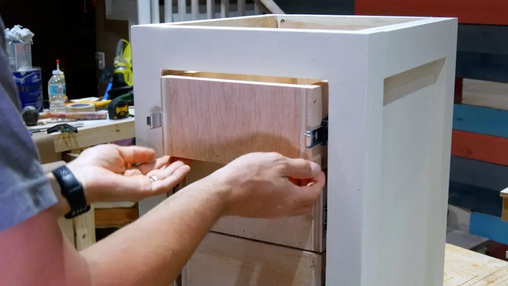 DIY Base Cabinet with Drawers_screw drawer slide to drawer side