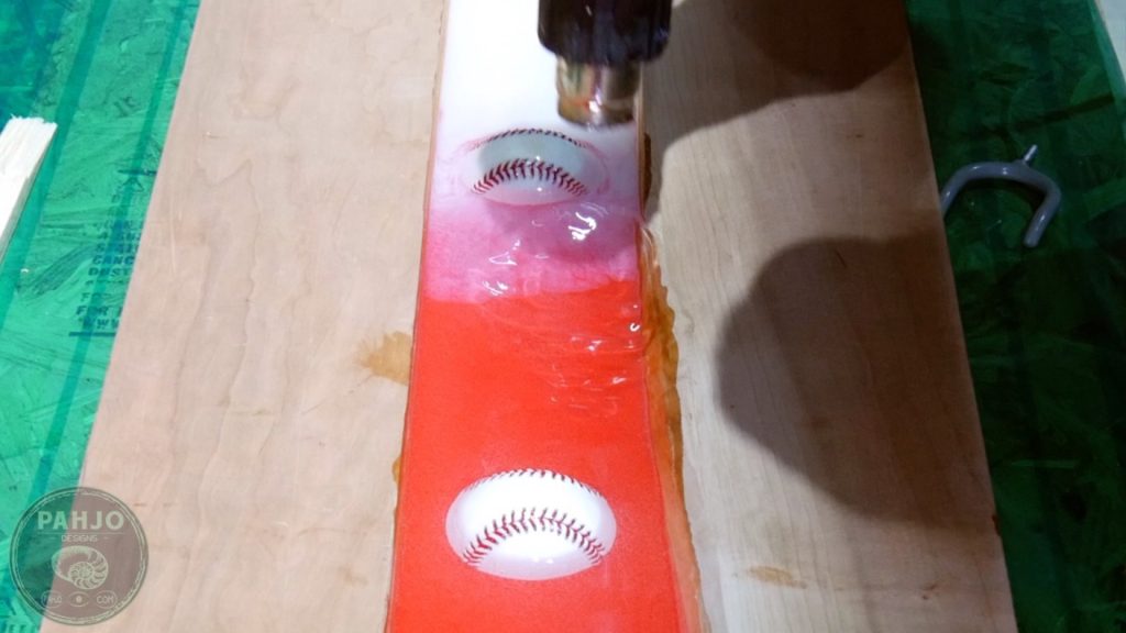 DIY Wood and Resin Wall Art - Baseball Storage Rack_Heat Gun Remove Bubbles