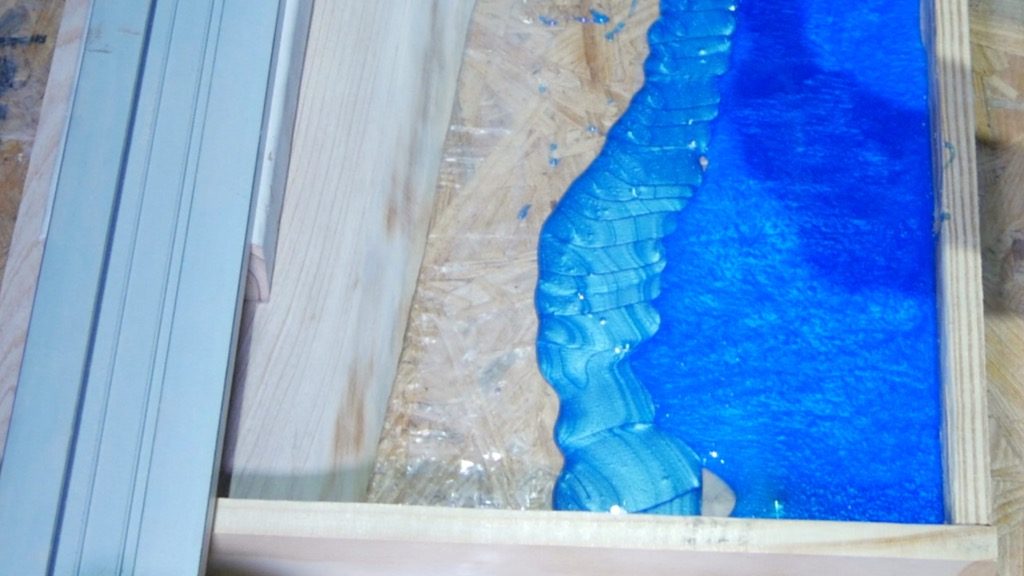wood resin beach art pour light blue