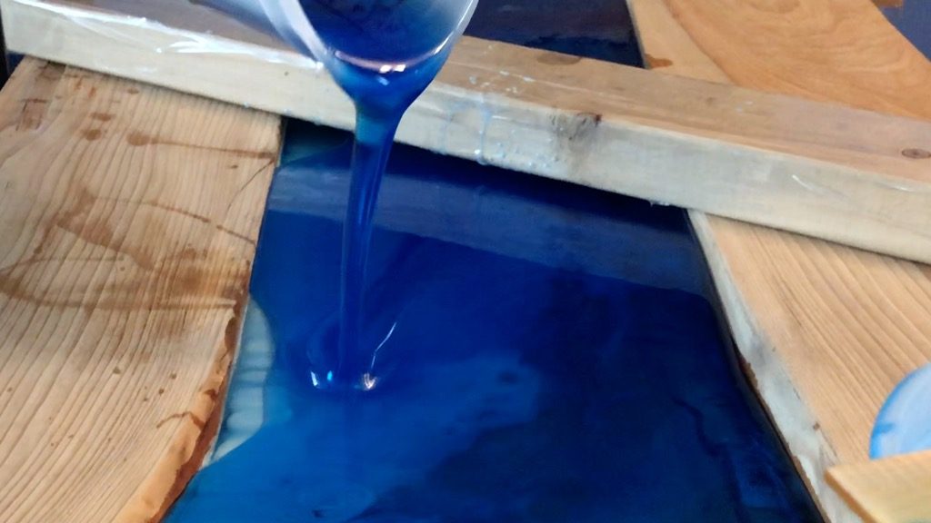 translucent blue epoxy resin pour