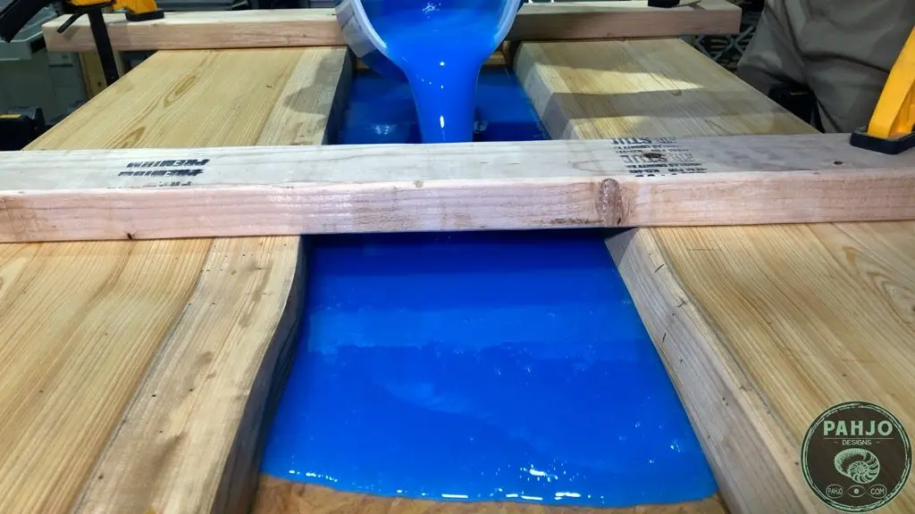 epoxy pour for transparent river desk