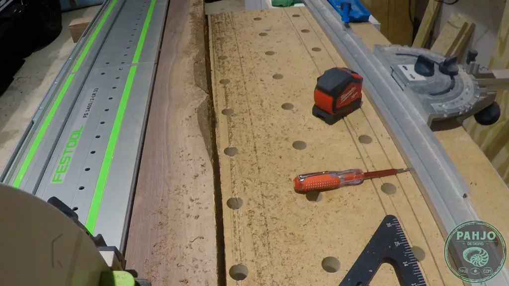 track saw on walnut wood